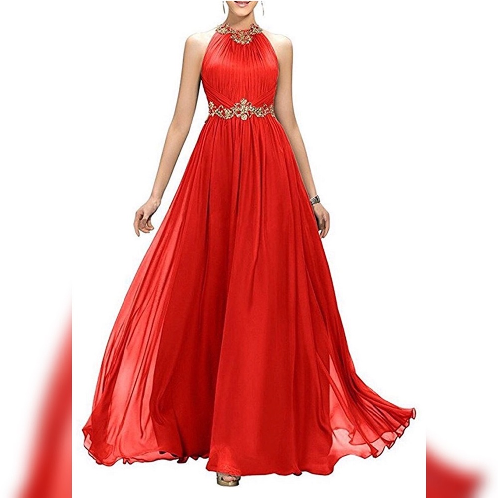 Plus High Neck Beaded Formal Dress